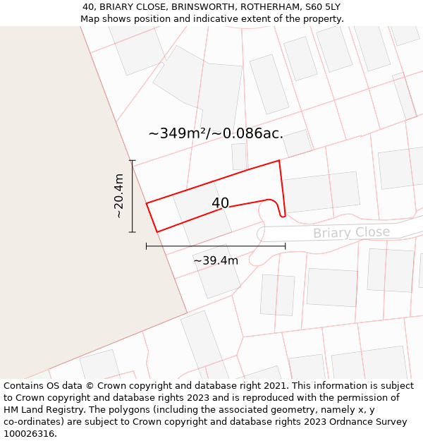 40, BRIARY CLOSE, BRINSWORTH, ROTHERHAM, S60 5LY: Plot and title map