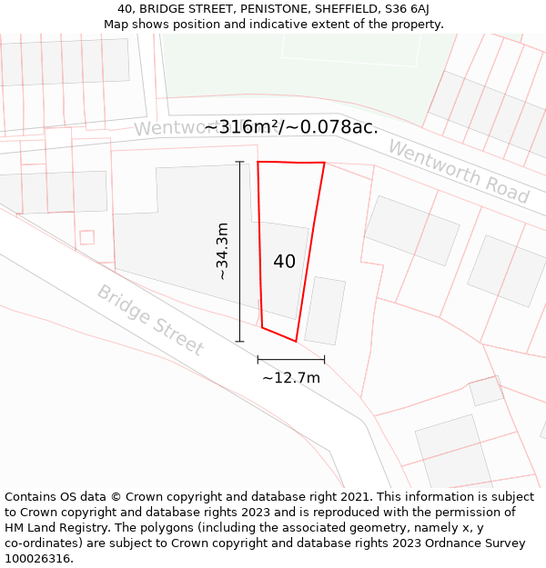 40, BRIDGE STREET, PENISTONE, SHEFFIELD, S36 6AJ: Plot and title map