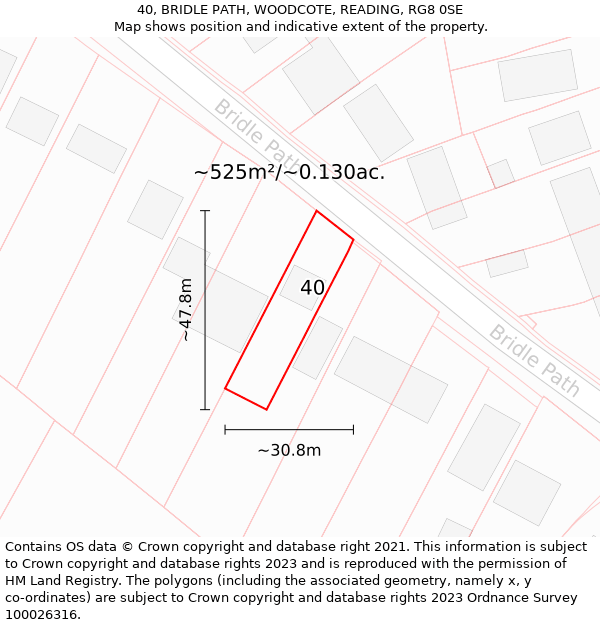 40, BRIDLE PATH, WOODCOTE, READING, RG8 0SE: Plot and title map