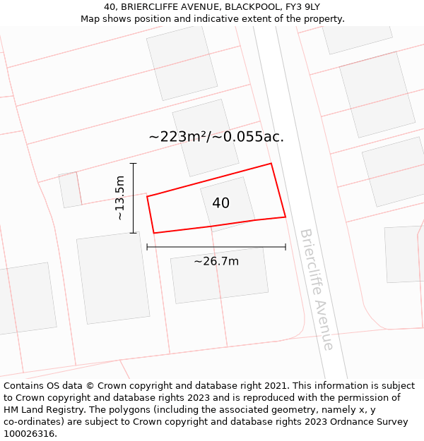 40, BRIERCLIFFE AVENUE, BLACKPOOL, FY3 9LY: Plot and title map