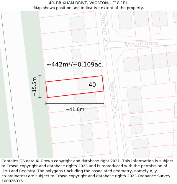 40, BRIXHAM DRIVE, WIGSTON, LE18 1BH: Plot and title map