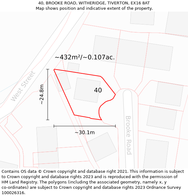 40, BROOKE ROAD, WITHERIDGE, TIVERTON, EX16 8AT: Plot and title map