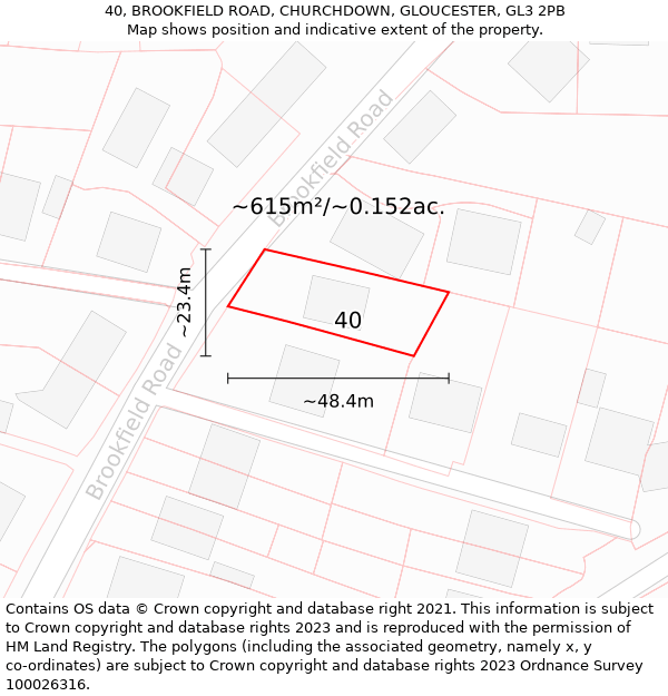 40, BROOKFIELD ROAD, CHURCHDOWN, GLOUCESTER, GL3 2PB: Plot and title map