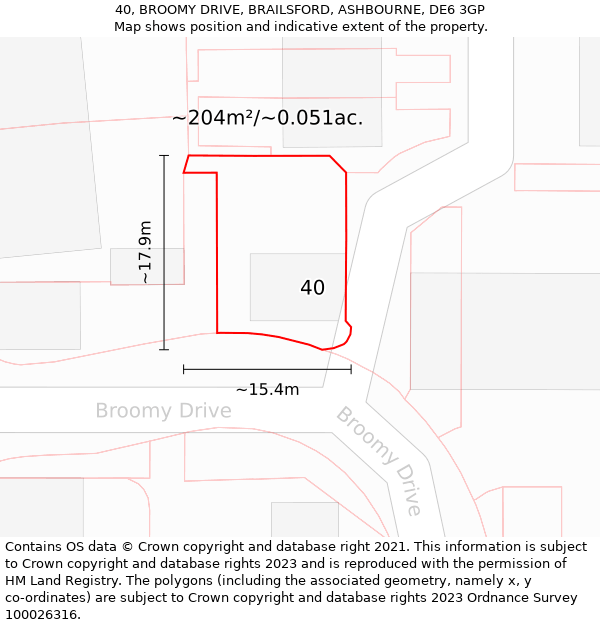 40, BROOMY DRIVE, BRAILSFORD, ASHBOURNE, DE6 3GP: Plot and title map