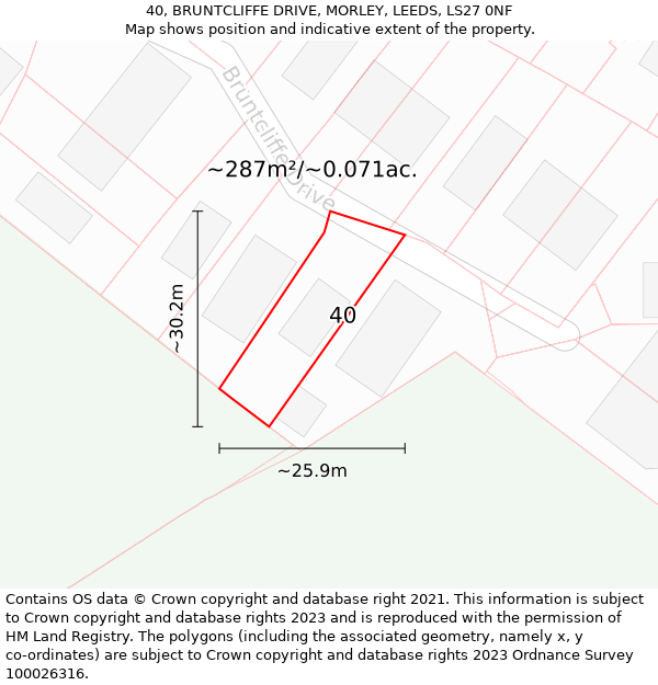 40, BRUNTCLIFFE DRIVE, MORLEY, LEEDS, LS27 0NF: Plot and title map