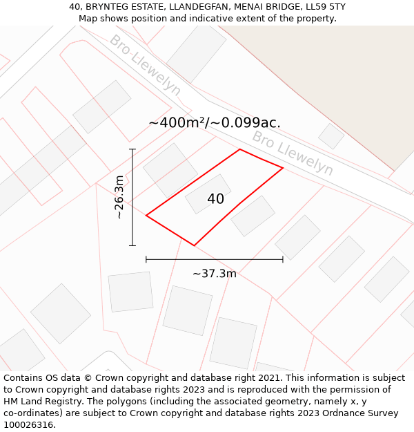 40, BRYNTEG ESTATE, LLANDEGFAN, MENAI BRIDGE, LL59 5TY: Plot and title map