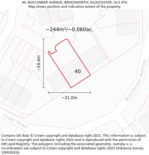 40, BUCCANEER AVENUE, BROCKWORTH, GLOUCESTER, GL3 4TG: Plot and title map