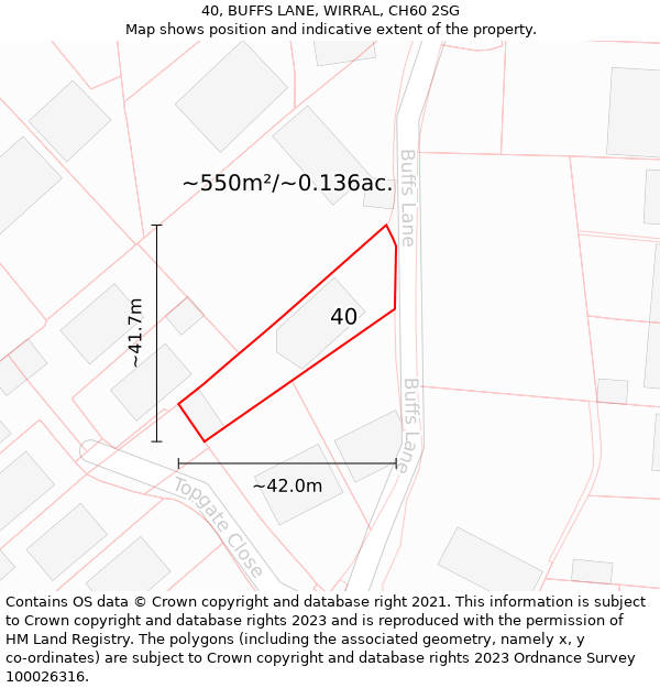 40, BUFFS LANE, WIRRAL, CH60 2SG: Plot and title map