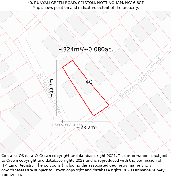 40, BUNYAN GREEN ROAD, SELSTON, NOTTINGHAM, NG16 6GF: Plot and title map