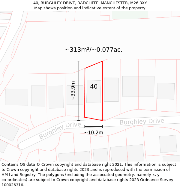 40, BURGHLEY DRIVE, RADCLIFFE, MANCHESTER, M26 3XY: Plot and title map