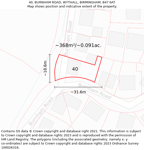 40, BURNHAM ROAD, WYTHALL, BIRMINGHAM, B47 6AT: Plot and title map