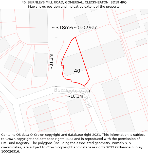 40, BURNLEYS MILL ROAD, GOMERSAL, CLECKHEATON, BD19 4PQ: Plot and title map