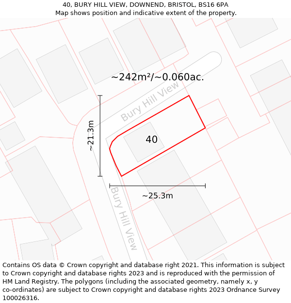 40, BURY HILL VIEW, DOWNEND, BRISTOL, BS16 6PA: Plot and title map