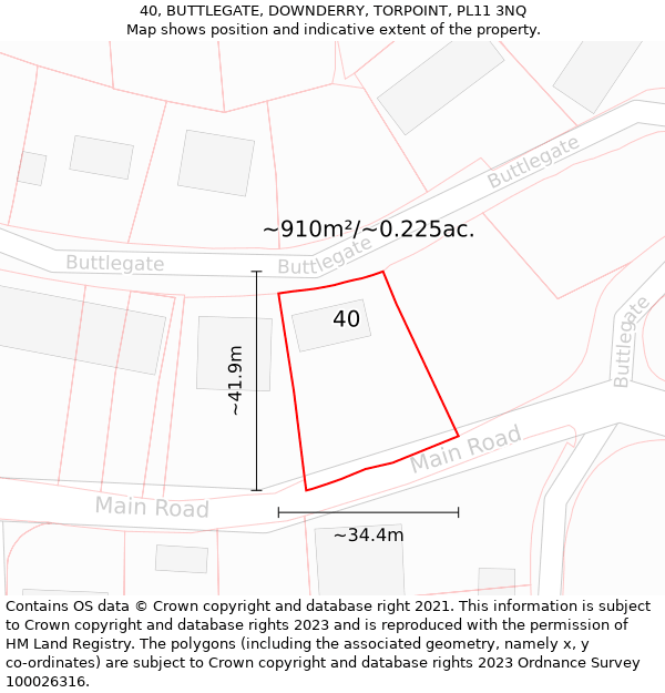 40, BUTTLEGATE, DOWNDERRY, TORPOINT, PL11 3NQ: Plot and title map