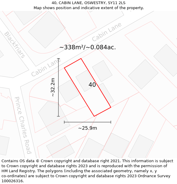 40, CABIN LANE, OSWESTRY, SY11 2LS: Plot and title map