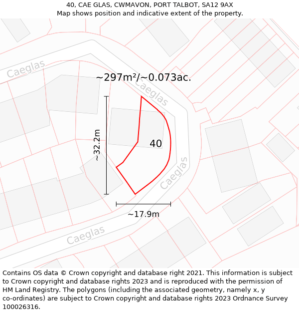 40, CAE GLAS, CWMAVON, PORT TALBOT, SA12 9AX: Plot and title map