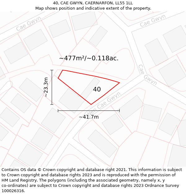 40, CAE GWYN, CAERNARFON, LL55 1LL: Plot and title map