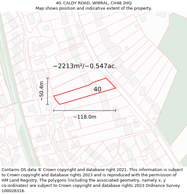 40, CALDY ROAD, WIRRAL, CH48 2HQ: Plot and title map