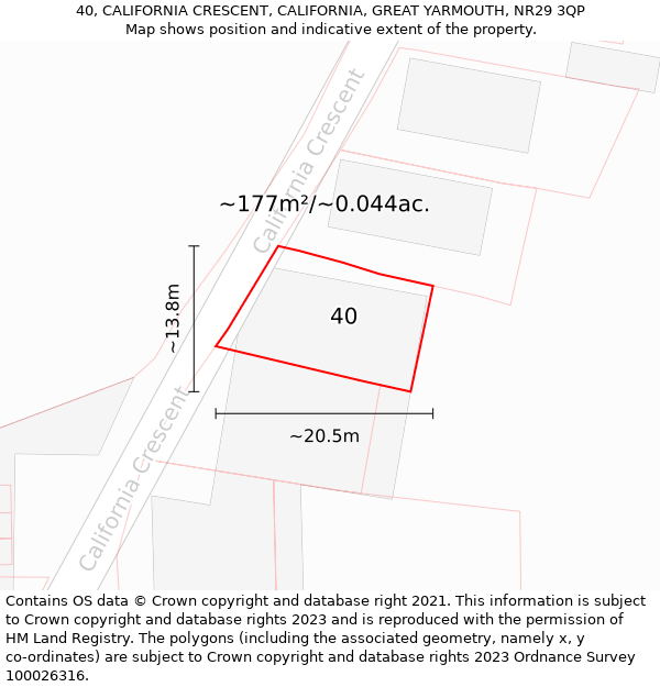 40, CALIFORNIA CRESCENT, CALIFORNIA, GREAT YARMOUTH, NR29 3QP: Plot and title map