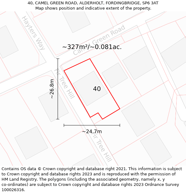 40, CAMEL GREEN ROAD, ALDERHOLT, FORDINGBRIDGE, SP6 3AT: Plot and title map