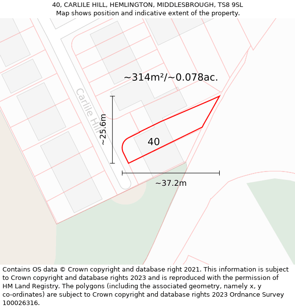 40, CARLILE HILL, HEMLINGTON, MIDDLESBROUGH, TS8 9SL: Plot and title map