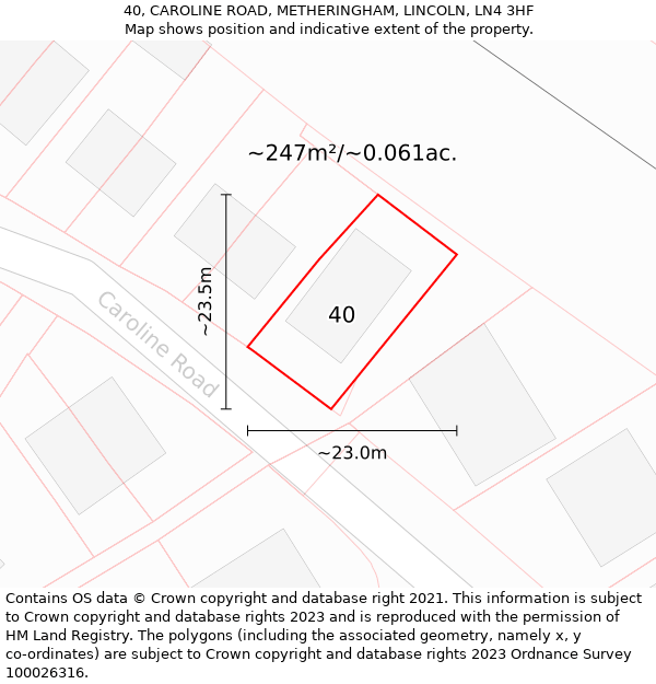 40, CAROLINE ROAD, METHERINGHAM, LINCOLN, LN4 3HF: Plot and title map