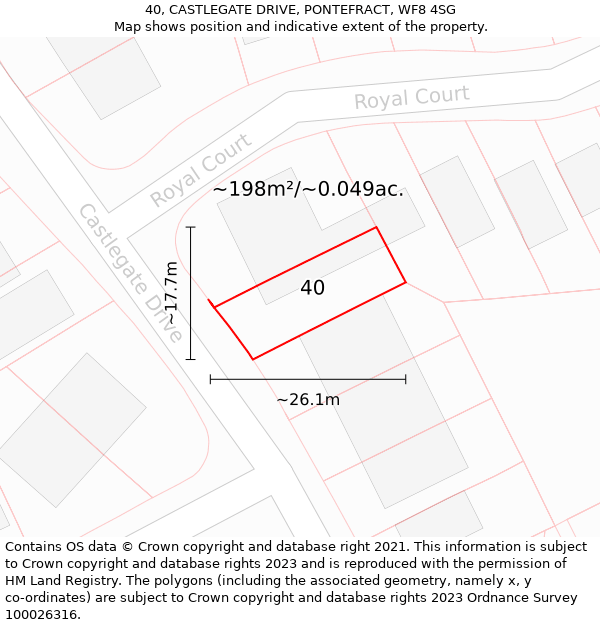 40, CASTLEGATE DRIVE, PONTEFRACT, WF8 4SG: Plot and title map