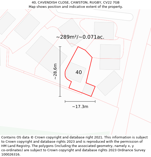 40, CAVENDISH CLOSE, CAWSTON, RUGBY, CV22 7GB: Plot and title map