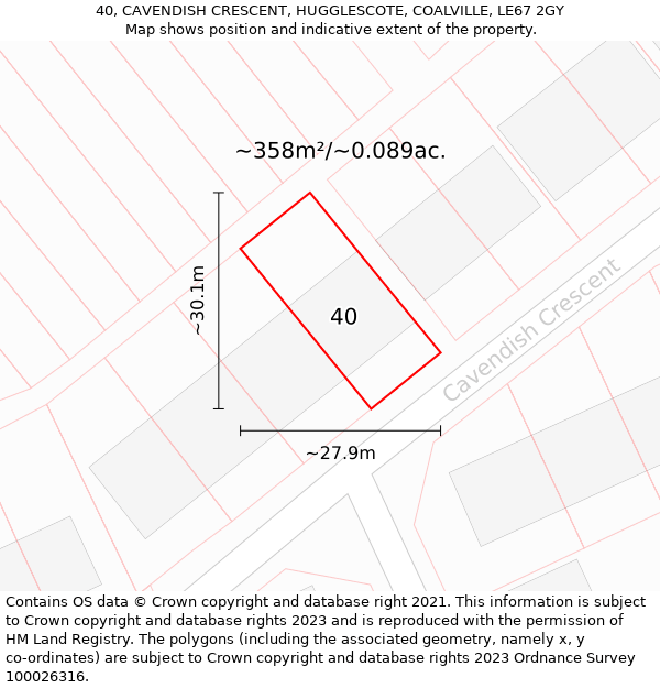 40, CAVENDISH CRESCENT, HUGGLESCOTE, COALVILLE, LE67 2GY: Plot and title map