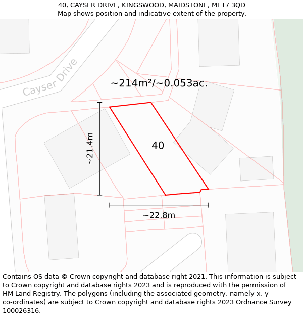 40, CAYSER DRIVE, KINGSWOOD, MAIDSTONE, ME17 3QD: Plot and title map