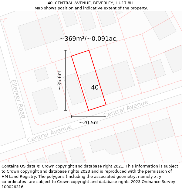 40, CENTRAL AVENUE, BEVERLEY, HU17 8LL: Plot and title map