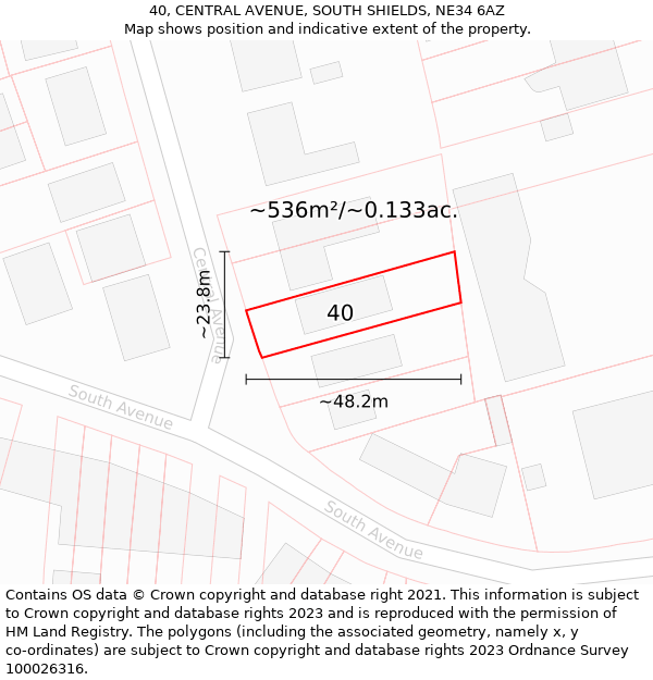 40, CENTRAL AVENUE, SOUTH SHIELDS, NE34 6AZ: Plot and title map