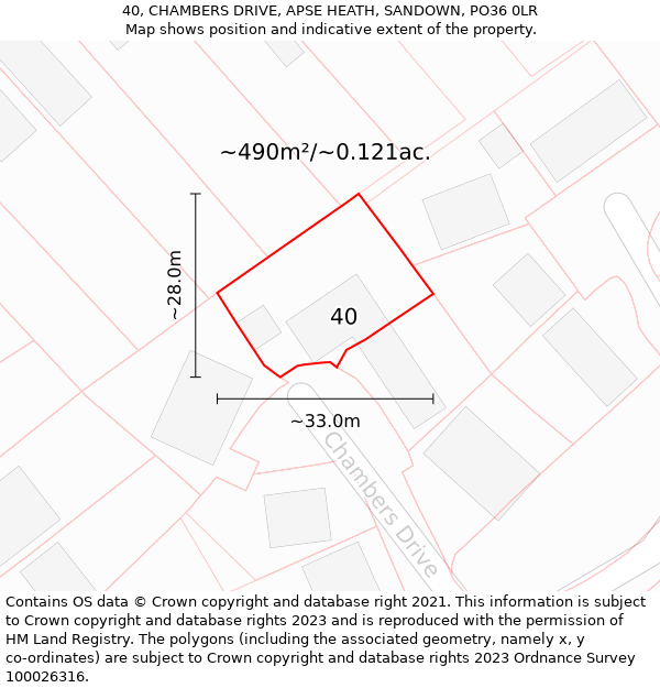 40, CHAMBERS DRIVE, APSE HEATH, SANDOWN, PO36 0LR: Plot and title map