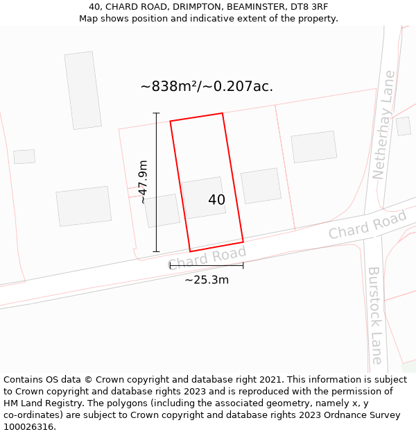 40, CHARD ROAD, DRIMPTON, BEAMINSTER, DT8 3RF: Plot and title map