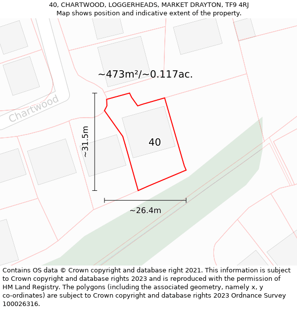 40, CHARTWOOD, LOGGERHEADS, MARKET DRAYTON, TF9 4RJ: Plot and title map