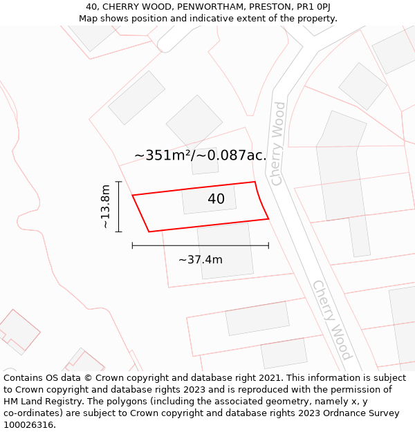 40, CHERRY WOOD, PENWORTHAM, PRESTON, PR1 0PJ: Plot and title map