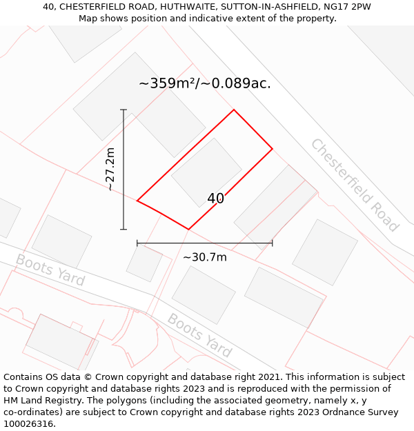 40, CHESTERFIELD ROAD, HUTHWAITE, SUTTON-IN-ASHFIELD, NG17 2PW: Plot and title map