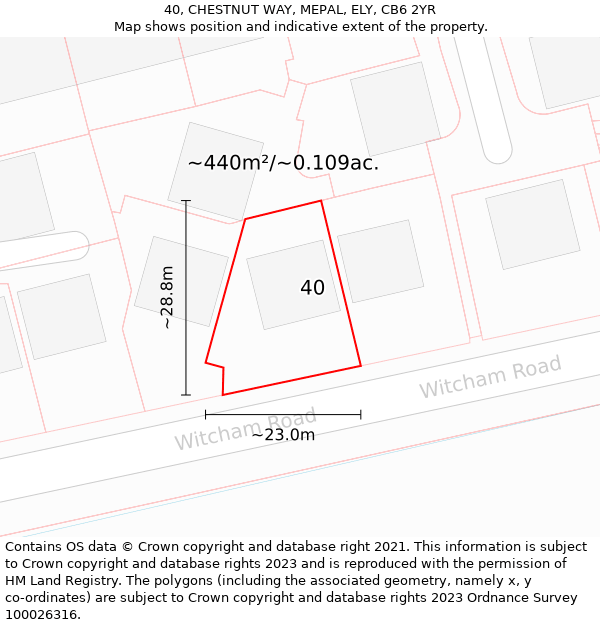 40, CHESTNUT WAY, MEPAL, ELY, CB6 2YR: Plot and title map