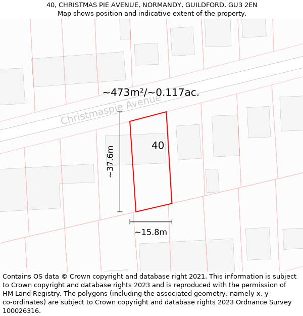 40, CHRISTMAS PIE AVENUE, NORMANDY, GUILDFORD, GU3 2EN: Plot and title map