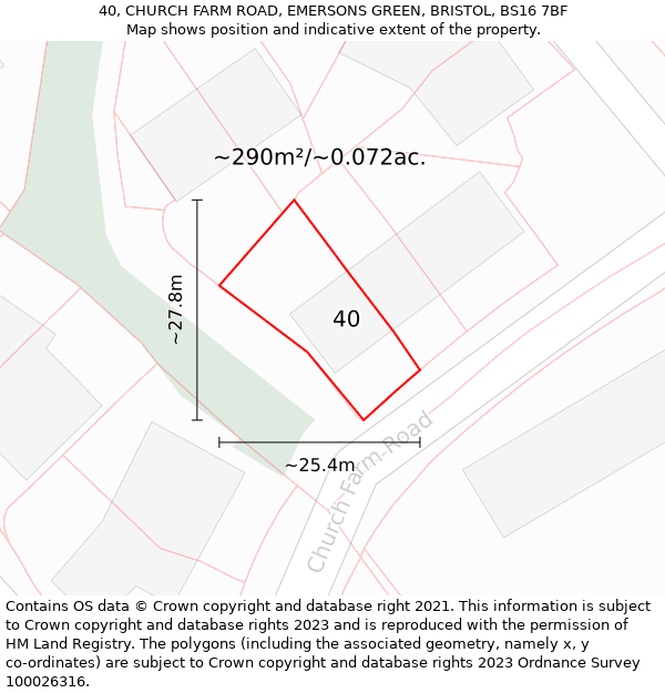 40, CHURCH FARM ROAD, EMERSONS GREEN, BRISTOL, BS16 7BF: Plot and title map