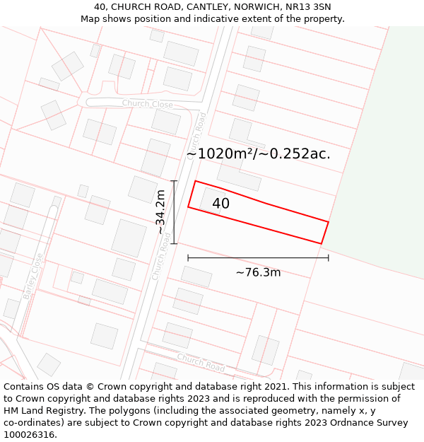 40, CHURCH ROAD, CANTLEY, NORWICH, NR13 3SN: Plot and title map