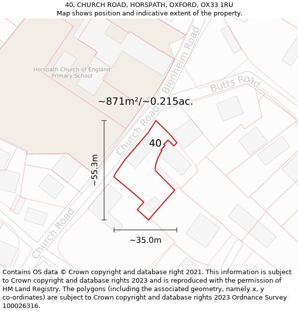40, CHURCH ROAD, HORSPATH, OXFORD, OX33 1RU: Plot and title map