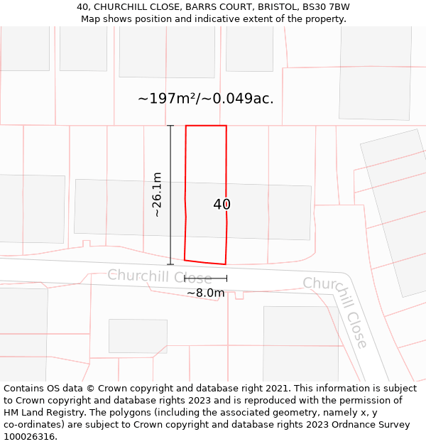 40, CHURCHILL CLOSE, BARRS COURT, BRISTOL, BS30 7BW: Plot and title map