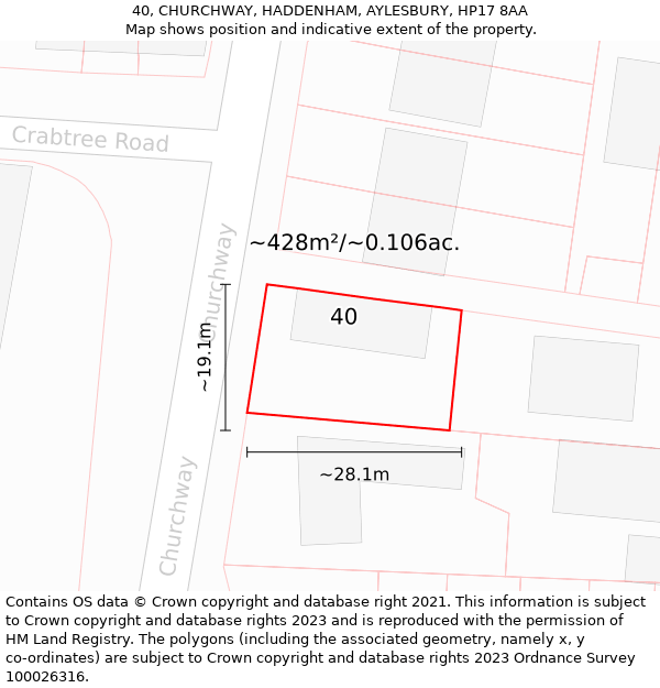 40, CHURCHWAY, HADDENHAM, AYLESBURY, HP17 8AA: Plot and title map