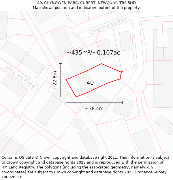 40, CHYNOWEN PARC, CUBERT, NEWQUAY, TR8 5HD: Plot and title map