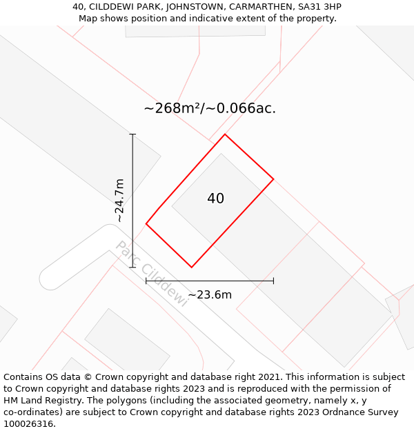 40, CILDDEWI PARK, JOHNSTOWN, CARMARTHEN, SA31 3HP: Plot and title map