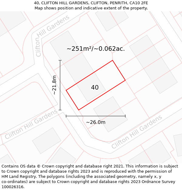 40, CLIFTON HILL GARDENS, CLIFTON, PENRITH, CA10 2FE: Plot and title map