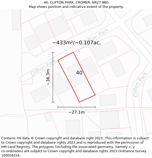 40, CLIFTON PARK, CROMER, NR27 9BG: Plot and title map