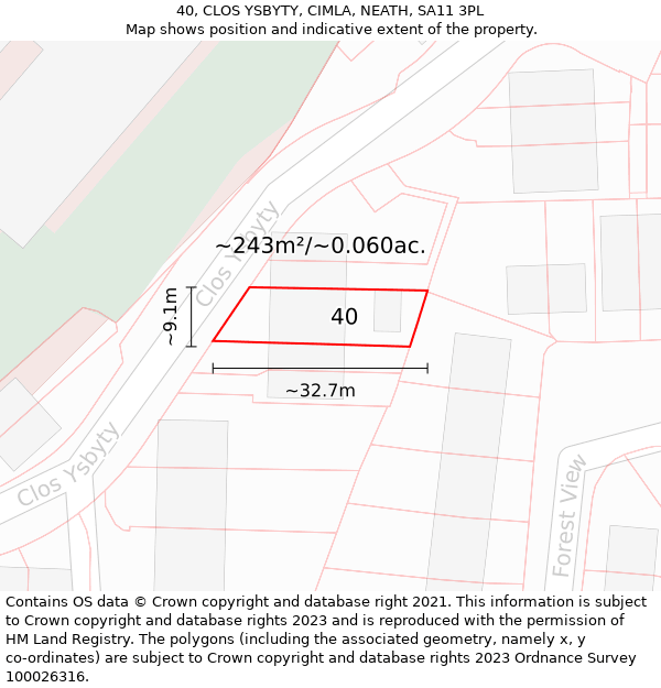 40, CLOS YSBYTY, CIMLA, NEATH, SA11 3PL: Plot and title map