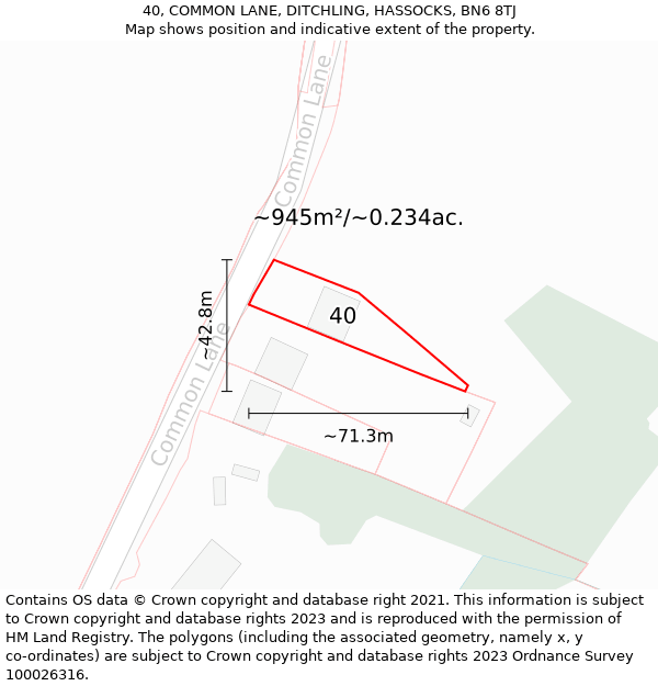 40, COMMON LANE, DITCHLING, HASSOCKS, BN6 8TJ: Plot and title map